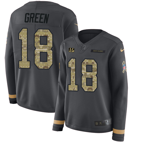 Nike Bengals #18 A.J. Green Anthracite Salute to Service Women's Stitched NFL Limited Therma Long Sleeve Jersey