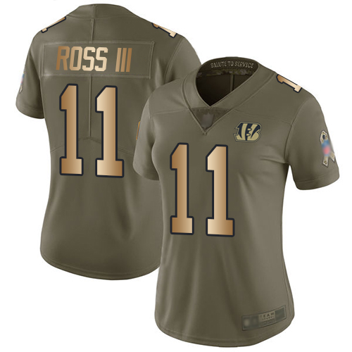 Nike Bengals #11 John Ross III Olive/Gold Women's Stitched NFL Limited 2017 Salute to Service Jersey