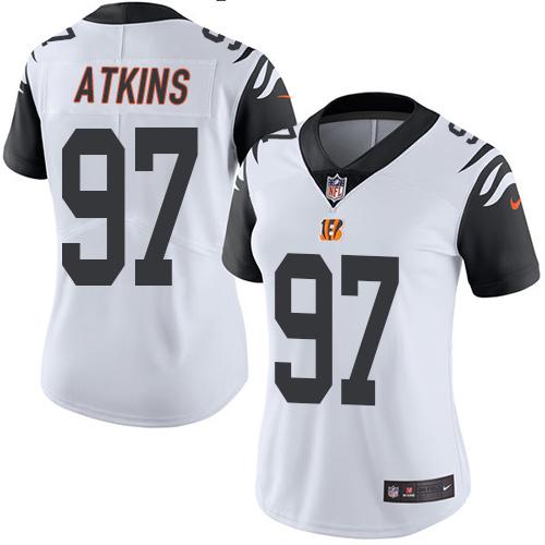 Nike Bengals #97 Geno Atkins White Women's Stitched NFL Limited Rush Jersey