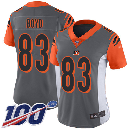 Nike Bengals #83 Tyler Boyd Silver Women's Stitched NFL Limited Inverted Legend 100th Season Jersey