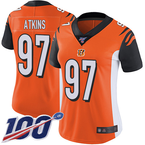 Nike Bengals #97 Geno Atkins Orange Alternate Women's Stitched NFL 100th Season Vapor Limited Jersey
