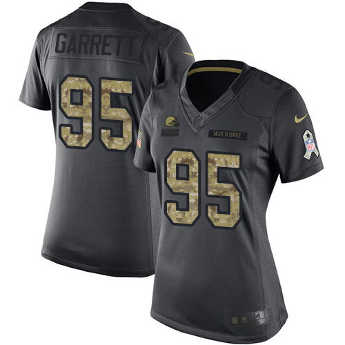 Nike Browns #95 Myles Garrett Black Women's Stitched NFL Limited 2016 Salute to Service Jersey