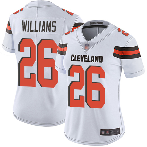 Nike Browns #26 Greedy Williams White Women's Stitched NFL Vapor Untouchable Limited Jersey