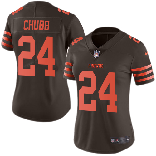 Nike Browns #24 Nick Chubb Brown Women's Stitched NFL Limited Rush Jersey