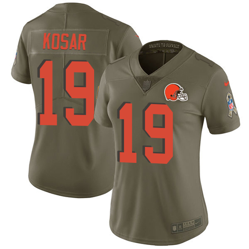 Nike Browns #19 Bernie Kosar Olive Women's Stitched NFL Limited 2017 Salute to Service Jersey