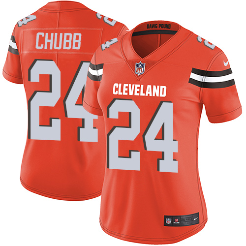 Nike Browns #24 Nick Chubb Orange Alternate Women's Stitched NFL Vapor Untouchable Limited Jersey