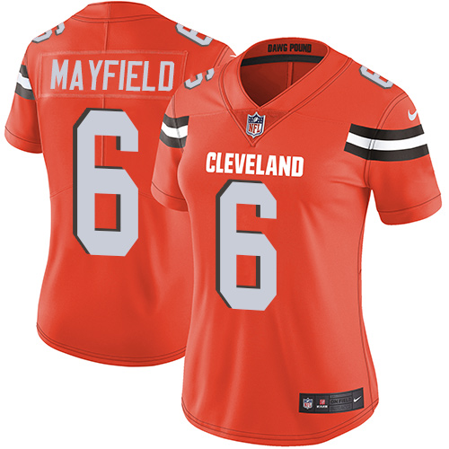 Nike Browns #6 Baker Mayfield Orange Alternate Women's Stitched NFL Vapor Untouchable Limited Jersey