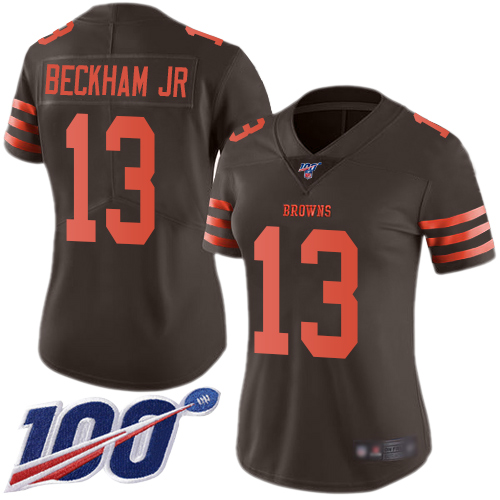 Nike Browns #13 Odell Beckham Jr Brown Women's Stitched NFL Limited Rush 100th Season Jersey