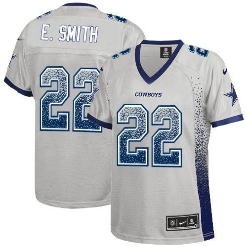 Nike Cowboys #22 Emmitt Smith Grey Women's Stitched NFL Elite Drift Fashion Jersey