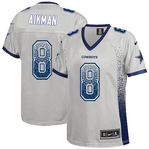 Nike Cowboys #8 Troy Aikman Grey Women's Stitched NFL Elite Drift Fashion Jersey