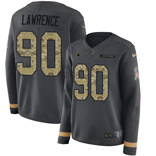 Nike Cowboys #90 Demarcus Lawrence Anthracite Salute to Service Women's Stitched NFL Limited Therma Long Sleeve Jersey