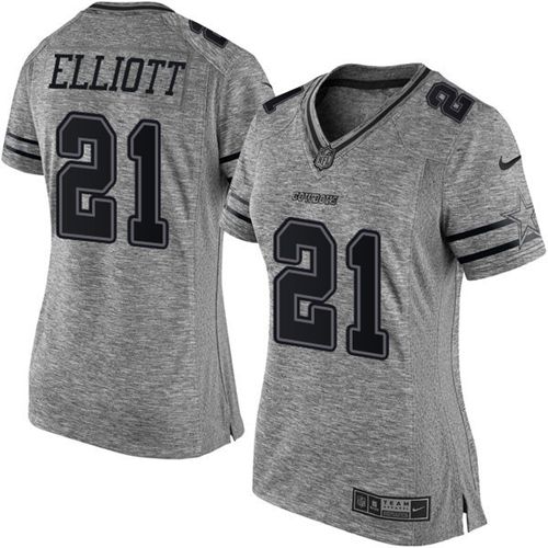 Nike Cowboys #21 Ezekiel Elliott Gray Women's Stitched NFL Limited Gridiron Gray Jersey