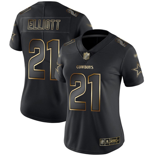 Nike Cowboys #21 Ezekiel Elliott Black/Gold Women's Stitched NFL Vapor Untouchable Limited Jersey