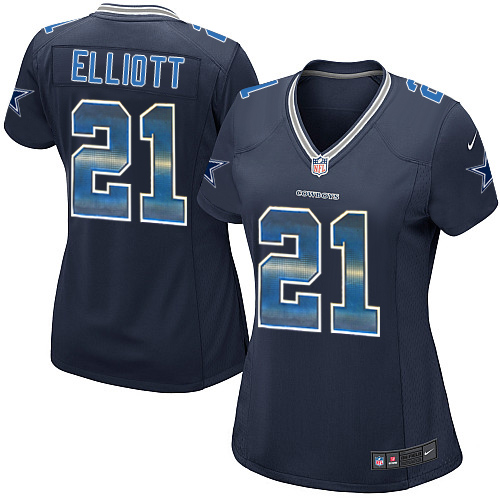 Nike Cowboys #21 Ezekiel Elliott Navy Blue Team Color Women's Stitched NFL Elite Strobe Jersey