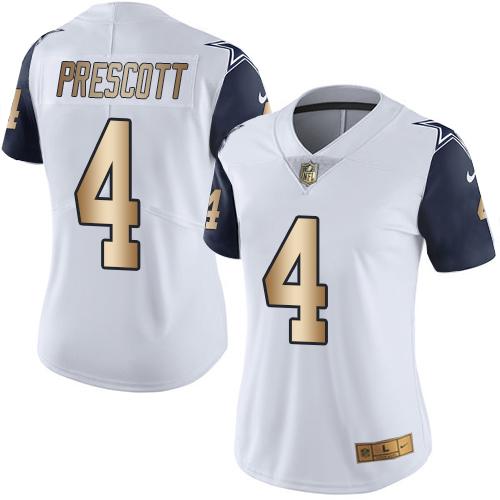 Nike Cowboys #4 Dak Prescott White Women's Stitched NFL Limited Gold Rush Jersey