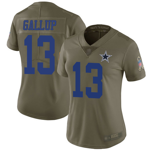 Nike Cowboys #13 Michael Gallup Olive Women's Stitched NFL Limited 2017 Salute to Service Jersey
