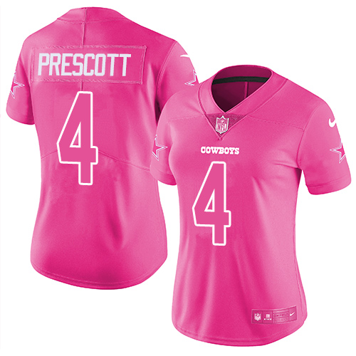 Nike Cowboys #4 Dak Prescott Pink Women's Stitched NFL Limited Rush Fashion Jersey