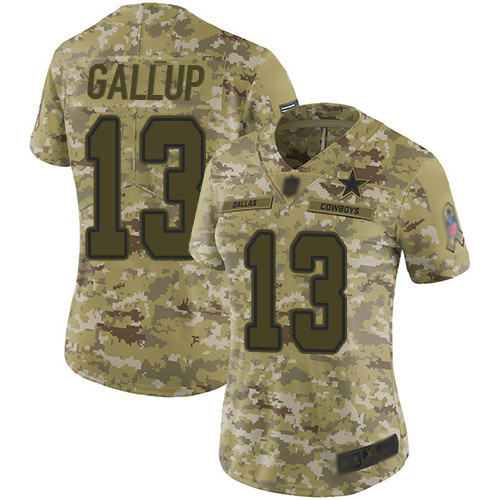 Nike Cowboys #13 Michael Gallup Camo Women's Stitched NFL Limited 2018 Salute to Service Jersey Nike Cowboys #13 Michael Gallup Camo Women's Stitched NFL Limited 2018 Salute to Service Jersey