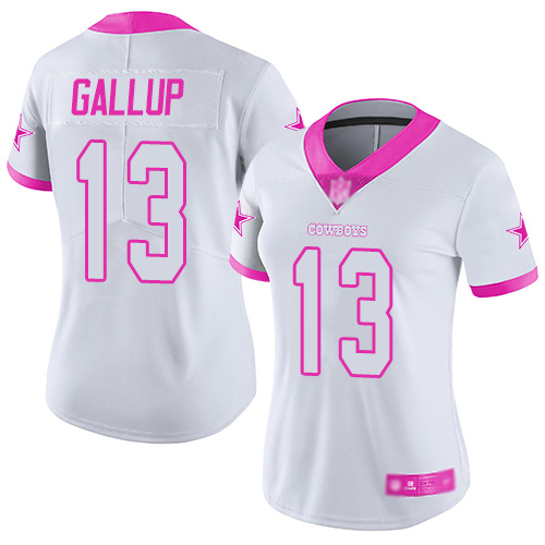 Nike Cowboys #13 Michael Gallup White/Pink Women's Stitched NFL Limited Rush Fashion Jersey