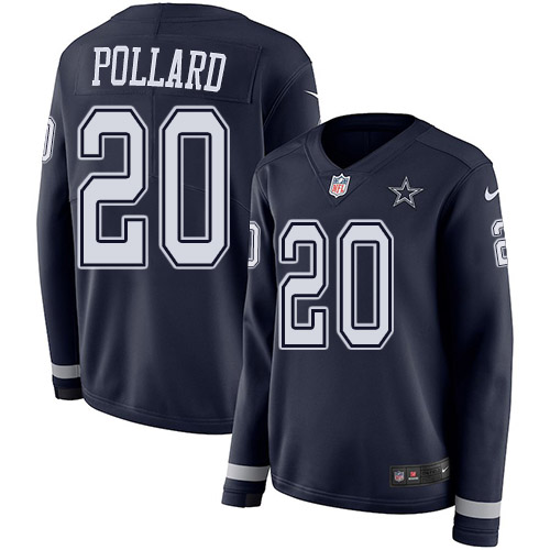 Nike Cowboys #20 Tony Pollard Navy Blue Team Color Women's Stitched NFL Limited Therma Long Sleeve Jersey