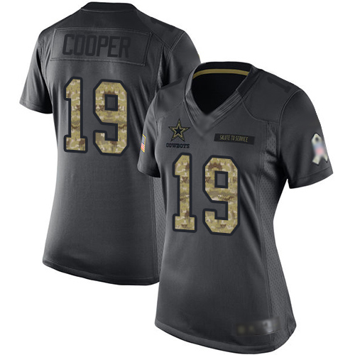 Nike Cowboys #19 Amari Cooper Black Women's Stitched NFL Limited 2016 Salute to Service Jersey