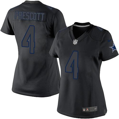 Nike Cowboys #4 Dak Prescott Black Impact Women's Stitched NFL Limited Jersey