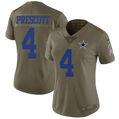 Nike Cowboys #4 Dak Prescott Olive Women's Stitched NFL Limited 2017 Salute to Service Jersey