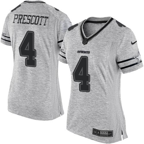 Nike Cowboys #4 Dak Prescott Gray Women's Stitched NFL Limited Gridiron Gray II Jersey Nike Cowboys #4 Dak Prescott Gray Women's Stitched NFL Limited Gridiron Gray II Jersey