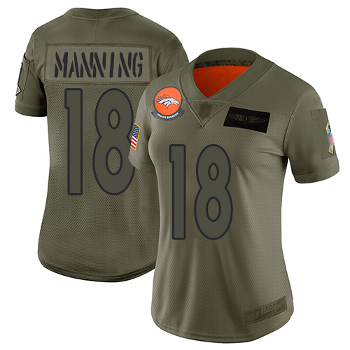 Nike Broncos #18 Peyton Manning Camo Women's Stitched NFL Limited 2019 Salute to Service Jersey