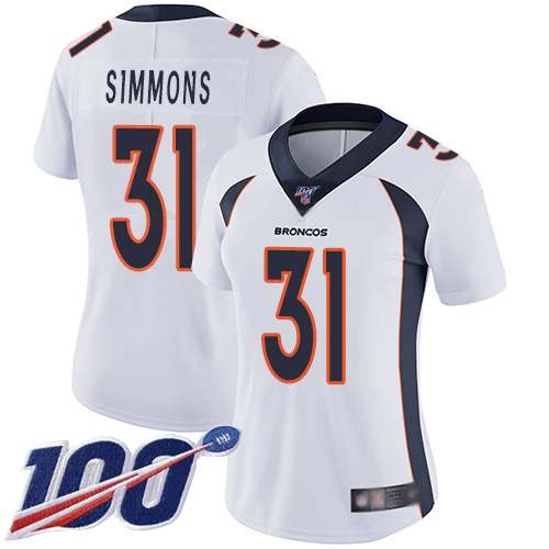 Nike Broncos #31 Justin Simmons White Women's Stitched NFL 100th Season Vapor Limited Jersey