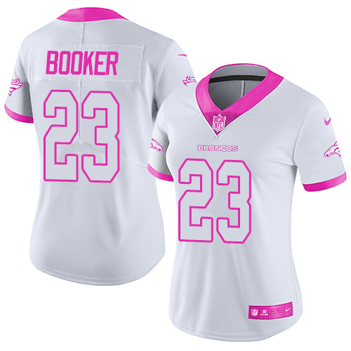 Nike Broncos #23 Devontae Booker White/Pink Women's Stitched NFL Limited Rush Fashion Jersey