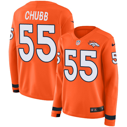 Nike Broncos #55 Bradley Chubb Orange Team Color Women's Stitched NFL Limited Therma Long Sleeve Jersey