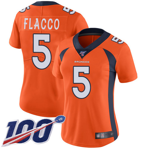 Nike Broncos #5 Joe Flacco Orange Team Color Women's Stitched NFL 100th Season Vapor Limited Jersey