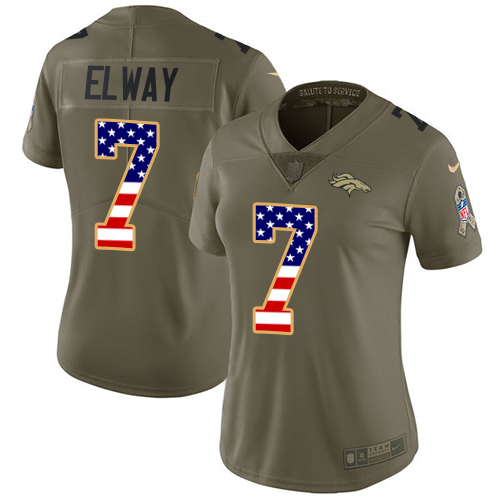 Nike Broncos #7 John Elway Olive/USA Flag Women's Stitched NFL Limited 2017 Salute to Service Jersey