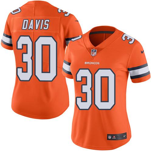 Nike Broncos #30 Terrell Davis Orange Women's Stitched NFL Limited Rush Jersey