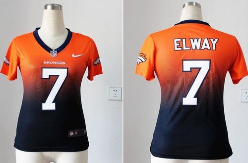 Nike Broncos #7 John Elway Orange/Blue Women's Stitched NFL Elite Fadeaway Fashion Jersey