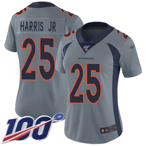 Nike Broncos #25 Chris Harris Jr Gray Women's Stitched NFL Limited Inverted Legend 100th Season Jersey