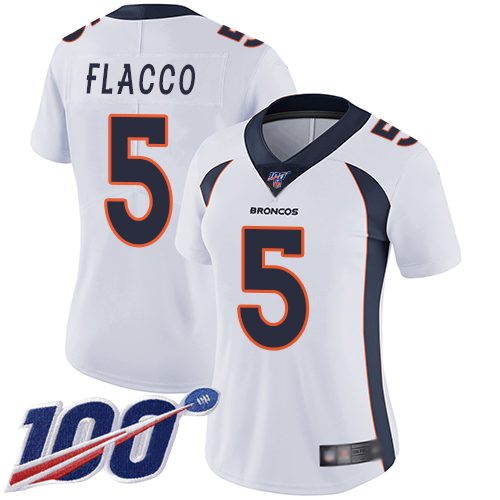 Nike Broncos #5 Joe Flacco White Women's Stitched NFL 100th Season Vapor Limited Jersey
