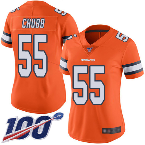 Nike Broncos #55 Bradley Chubb Orange Women's Stitched NFL Limited Rush 100th Season Jersey