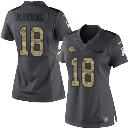 Nike Broncos #18 Peyton Manning Black Women's Stitched NFL Limited 2016 Salute to Service Jersey