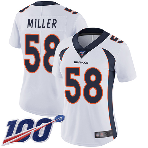 Nike Broncos #58 Von Miller White Women's Stitched NFL 100th Season Vapor Limited Jersey