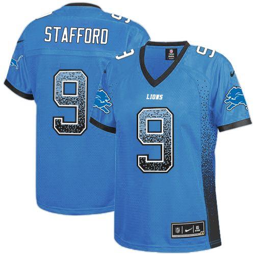 Nike Lions #9 Matthew Stafford Light Blue Team Color Women's Stitched NFL Elite Drift Fashion Jersey