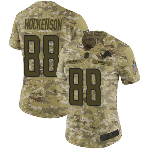 Nike Lions #88 T.J. Hockenson Camo Women's Stitched NFL Limited 2018 Salute to Service Jersey