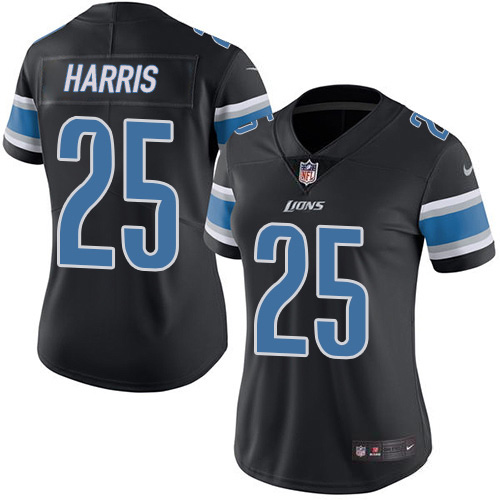 Nike Lions #25 Will Harris Black Women's Stitched NFL Limited Rush Jersey