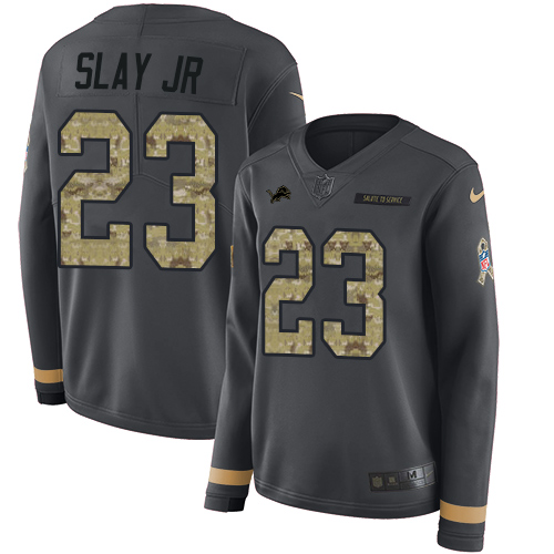 Nike Lions #23 Darius Slay Jr Anthracite Salute to Service Women's Stitched NFL Limited Therma Long Sleeve Jersey