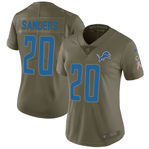 Nike Lions #20 Barry Sanders Olive Women's Stitched NFL Limited 2017 Salute to Service Jersey