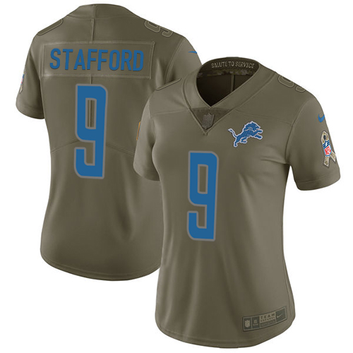 Nike Lions #9 Matthew Stafford Olive Women's Stitched NFL Limited 2017 Salute to Service Jersey