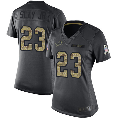 Nike Lions #23 Darius Slay Jr Black Women's Stitched NFL Limited 2016 Salute to Service Jersey