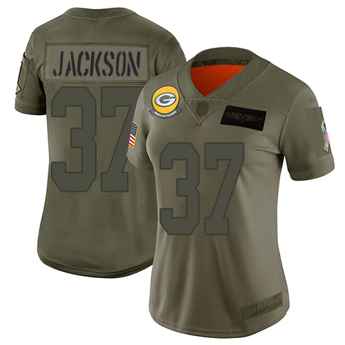 Nike Packers #37 Josh Jackson Camo Women's Stitched NFL Limited 2019 Salute to Service Jersey