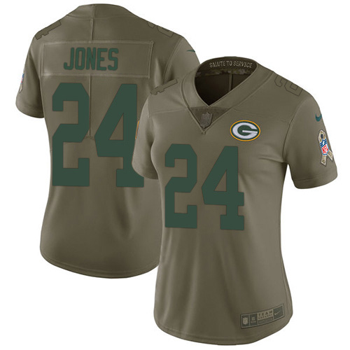 Nike Packers #24 Josh Jones Olive Women's Stitched NFL Limited 2017 Salute to Service Jersey